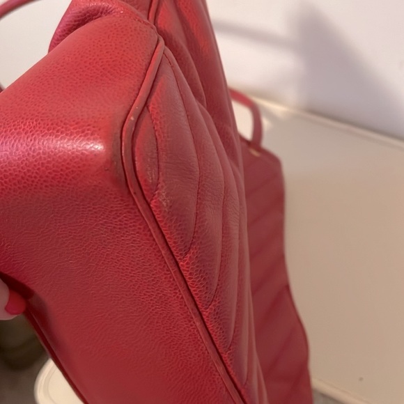 Vintage Chanel Red Caviar Leather Quilted Tote - Picture 10 of 16
